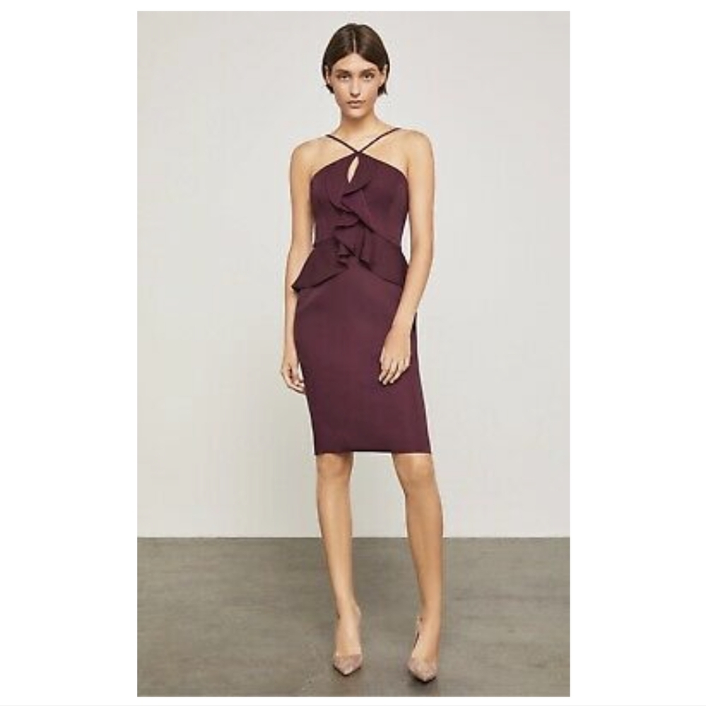 BCBG Max Azria Venetian Rose Peplum Ruffle Halter Dress Size 2